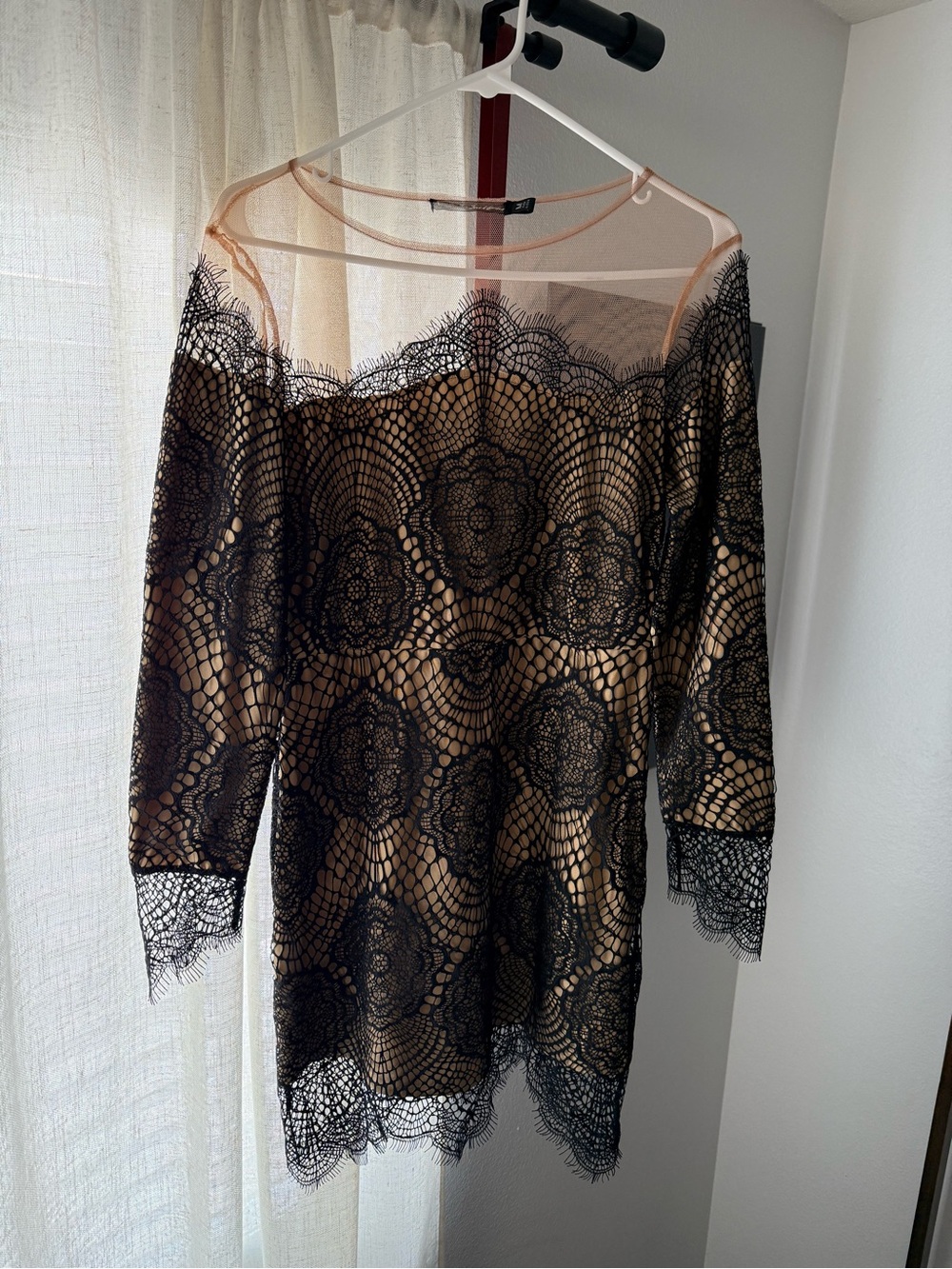 For Love & Lemons Black Lace Overlay Dress with Nude Illusion